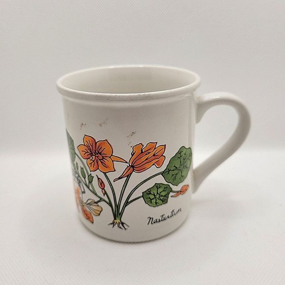 Vintage Nasturtium Botanical Healing Florals Coffee Mug - Picture 1 of 7